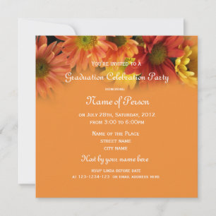 pretty orange daisy flowers graduation invitation