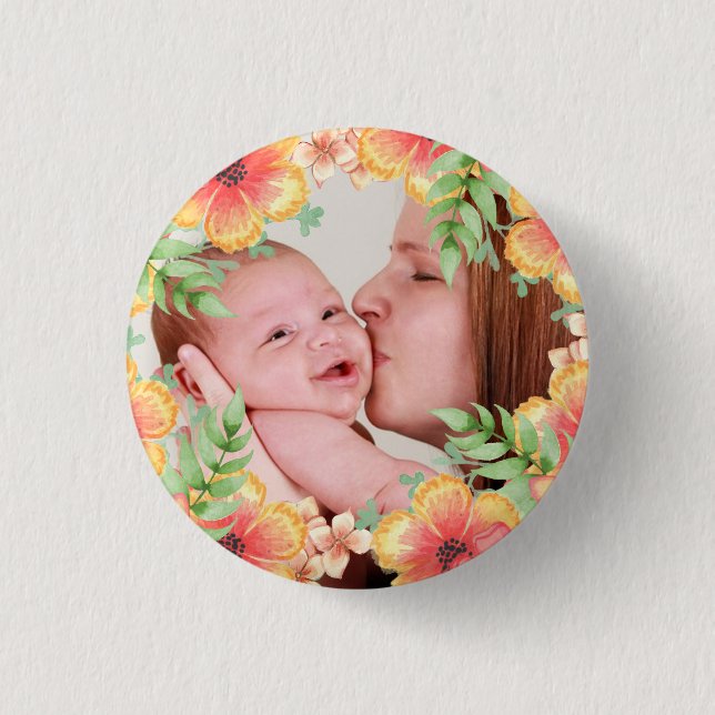 Pretty Orange Floral Custom Photo 3 Cm Round Badge (Front)