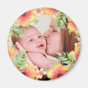 Pretty Orange Floral Custom Photo Magnet