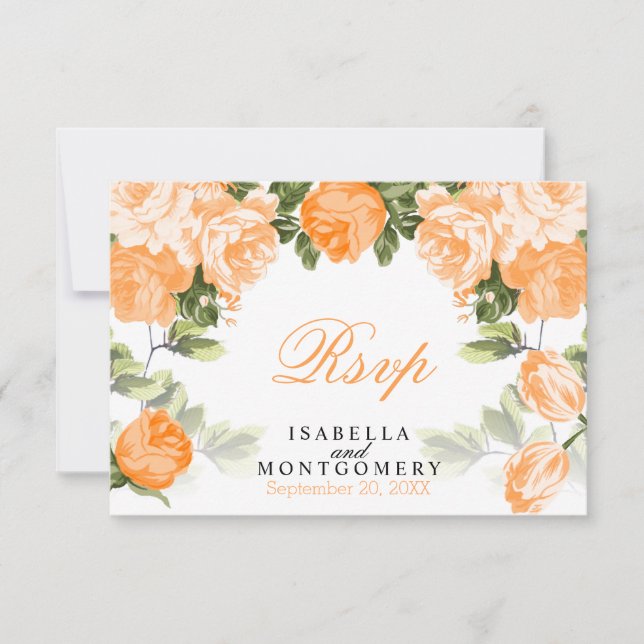 Pretty Orange Floral  Design - RSVP Card (Front)