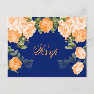 Pretty Orange Floral on Navy Blue Postcard