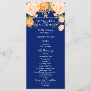 Pretty Orange Floral on Navy Blue - Program Programme