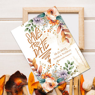 Pretty Orange Florals Fall Wedding Save the Date