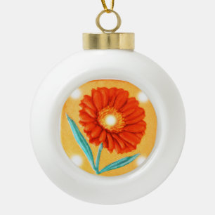 Pretty orange flower for Xmas Ceramic Ball Christmas Ornament