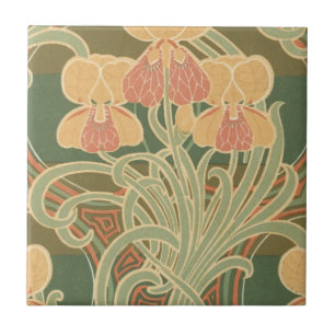 pretty orange flowers art nouveau design tile