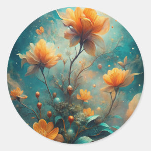 Pretty Orange Flowers Classic Round Sticker