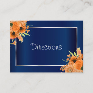Pretty Orange Flowers on Navy Blue - Directions Enclosure Card