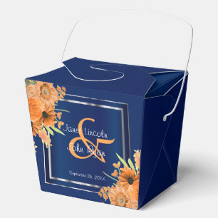 Pretty Orange Flowers on Navy Blue Favour Box