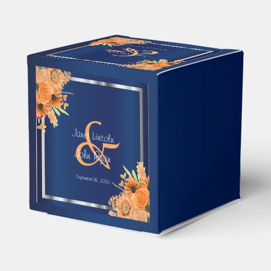 Pretty Orange Flowers On Navy Blue Favour Box Zazzle Co Uk