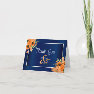 Pretty Orange Flowers on Navy Blue  - Thank You