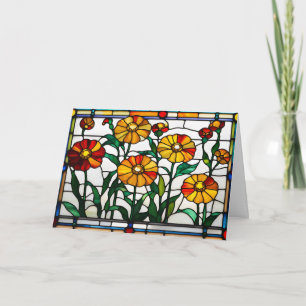 Pretty Orange Garden Flowers Stained Glass Card