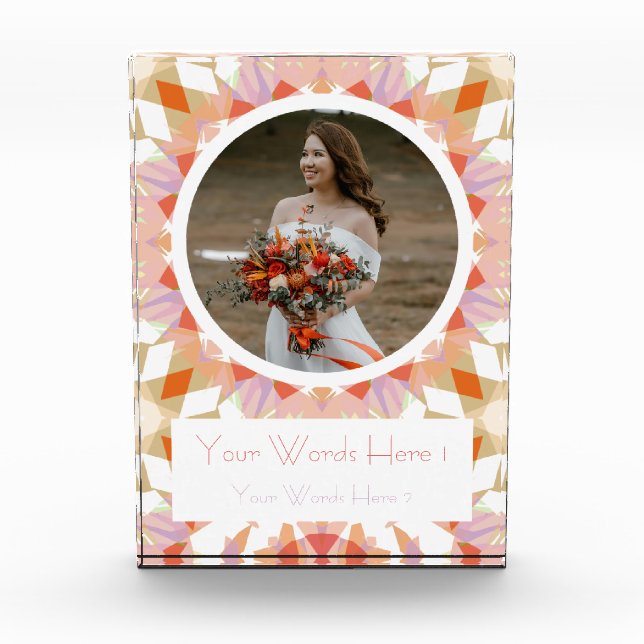 Pretty Orange Green Autumn Wedding Marriage Gift Photo Block (Front)