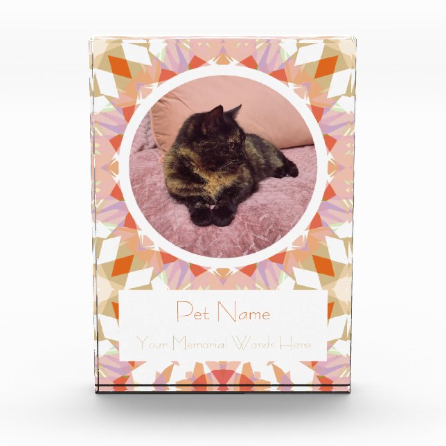 Pretty Orange Green Pet Cat Dog Memorial Keepsake Photo Block (Front)
