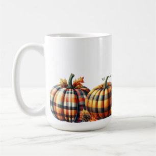 PRETTY ORANGE & GREEN PLAID FALL PUMPKINS COFFEE MUG