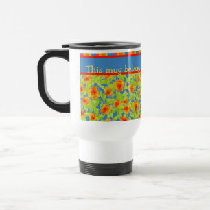 Pretty Orange Marigolds and Stripes Travel Mug