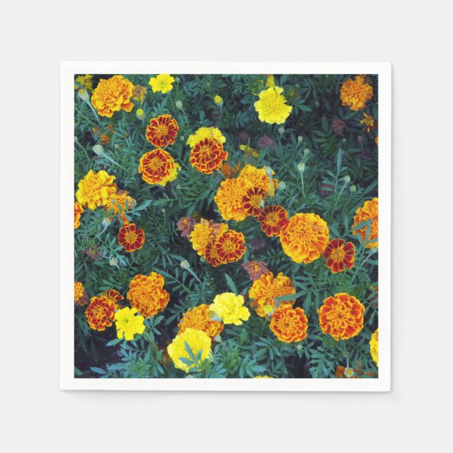 Pretty Orange Marigolds Floral Photo Napkin (Front)