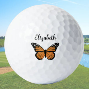 Pretty orange monarch butterfly custom name ladies golf balls