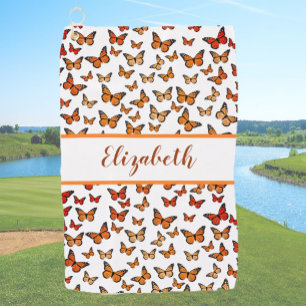 Pretty orange monarch butterfly with custom name golf towel