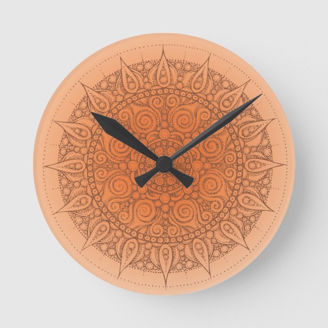 Pretty Orange Oriental Design Round Clock (Front)