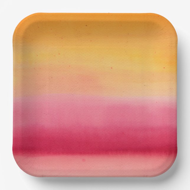 Pretty Orange Pink Watercolor Paper Plate (Front)