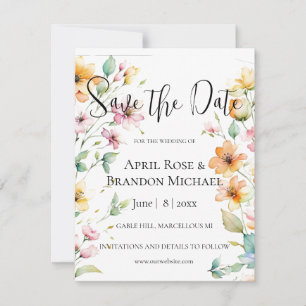 Pretty Orange Pink Watercolor Wildflowers  Save The Date