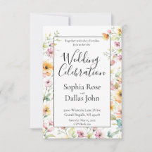 Pretty Orange Pink Watercolor Wildflowers Wedding