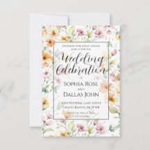 Pretty Orange Pink Watercolor Wildflowers wedding