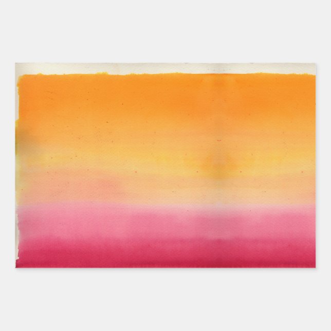 Pretty Orange Pink Watercolor Wrapping Paper Sheet (Front 3)