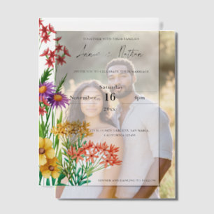 Pretty Orange Purple Wildflowers Floral Wedding Vellum Invitations