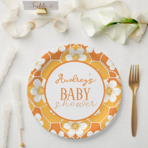 Pretty Orange Tropical Baby Shower Paper Plate