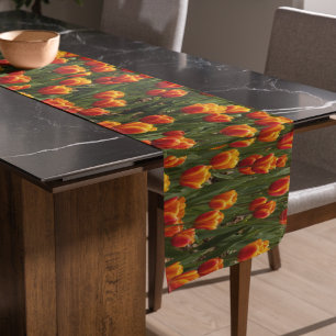 Pretty Orange Tulips Floral Short Table Runner