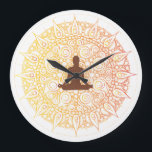 Pretty Orange/White Oriental yoga Design Large Clock<br><div class="desc">Looks great in every office/home. Makes a nice gift.</div>