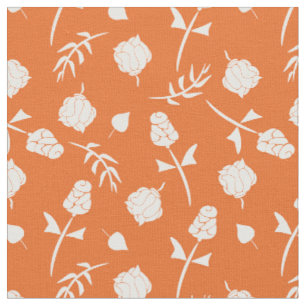 Pretty Orange White Roses Rosebud Floral Print Fabric
