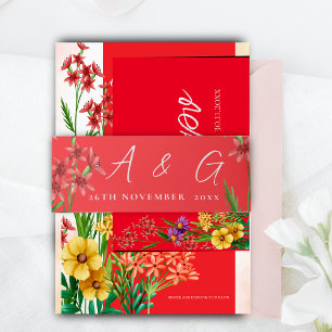 Pretty Orange Wildflowers Monogram Script Wedding Invitation Belly Band