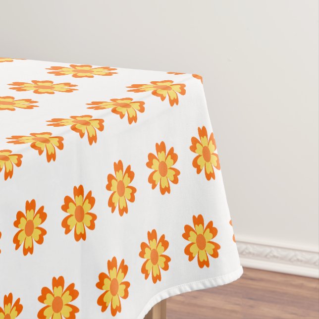 Pretty Orange Yellow Floral Patterned  Tablecloth (In Situ)