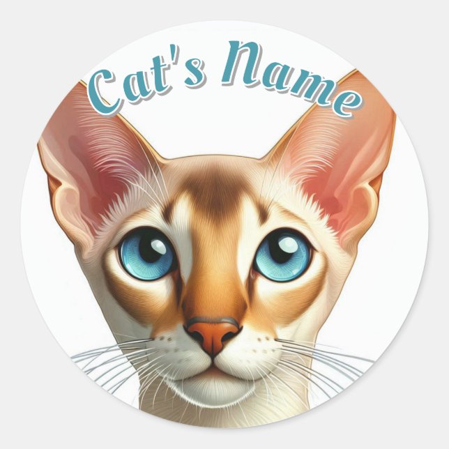 Pretty Oriental Shorthair Cat • Add a Name Classic Round Sticker (Front)