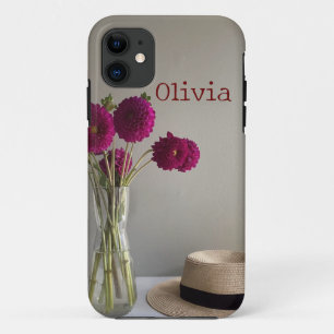 Pretty Original Dahlia Photograph +Custom Name iPhone 11 Case