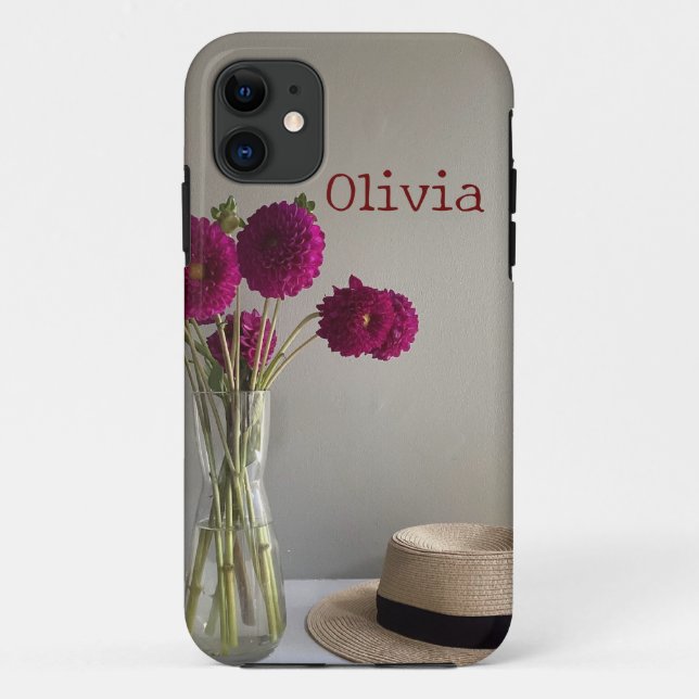 Pretty Original Dahlia Photograph +Custom Name Case-Mate iPhone Case (Back)