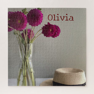Pretty Original Dahlia Photograph +Custom Name Jigsaw Puzzle
