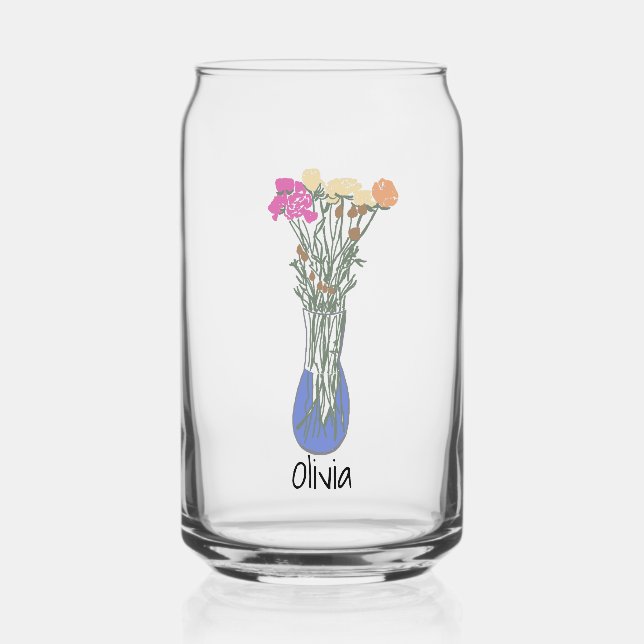 Pretty Original Flower Illustration Can Glass (Front)