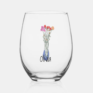 Pretty Original Flower Illustration Stemless Wine Glass