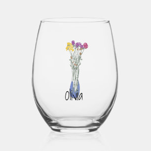 Pretty Original Flower Illustration Stemless Wine Glass