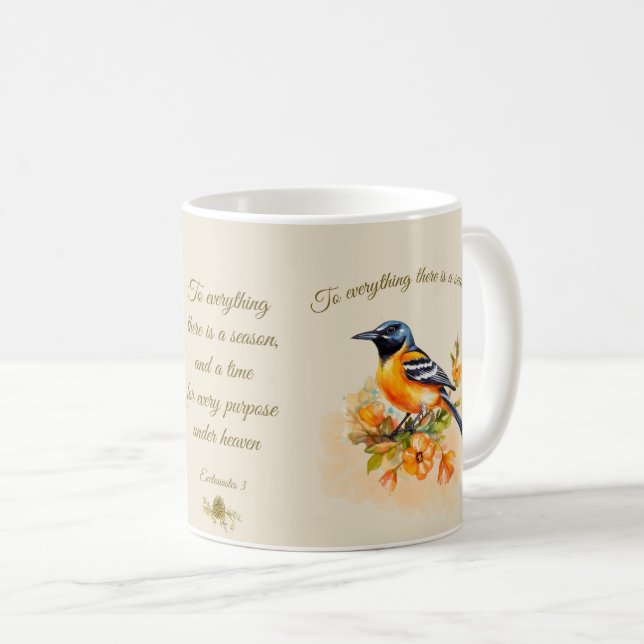 Pretty Oriole Songbird Mug with Bible Quote (Front Right)