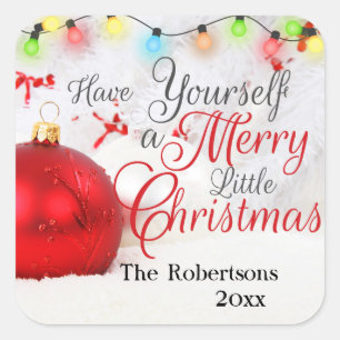 Pretty Ornament Merry Little Christmas Custom Square Sticker