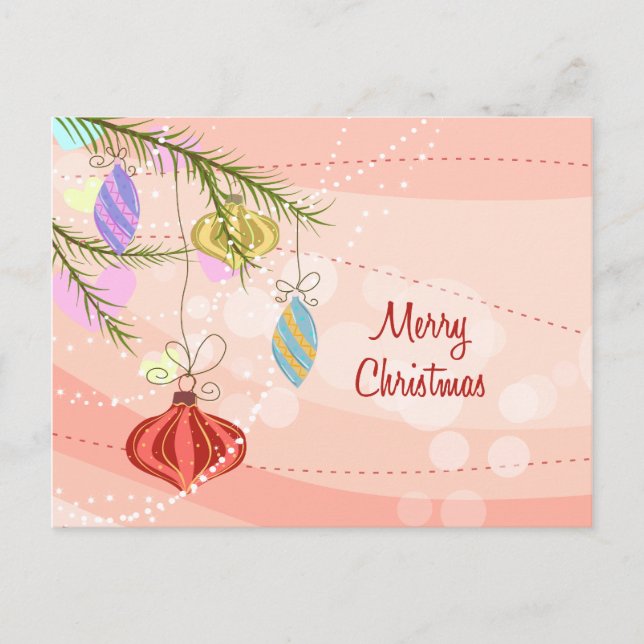 Pretty Ornaments Pink Christmas Postcard (Front)