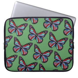 Pretty Ornate Colorful Butterflies on Green Laptop Sleeve