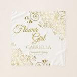 Pretty Ornate Curls Flower Girl Wedding Favour Scarf<br><div class="desc">This beautiful chiffon scarf is designed as a wedding gift or favour for Flower Girls. Designed to coordinate with our Gold Foil Elegant Wedding Suite, it features a gold faux foil filigree border with the text "Flower Girl" as well as a place to enter her name, the couple's name, and...</div>