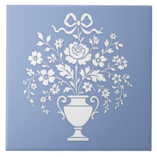 Pretty Ornate Wedgewood Style Floral Ceramic Tile. Tile