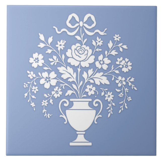 Pretty Ornate Wedgewood Style Floral Ceramic Tile. Tile (Front)
