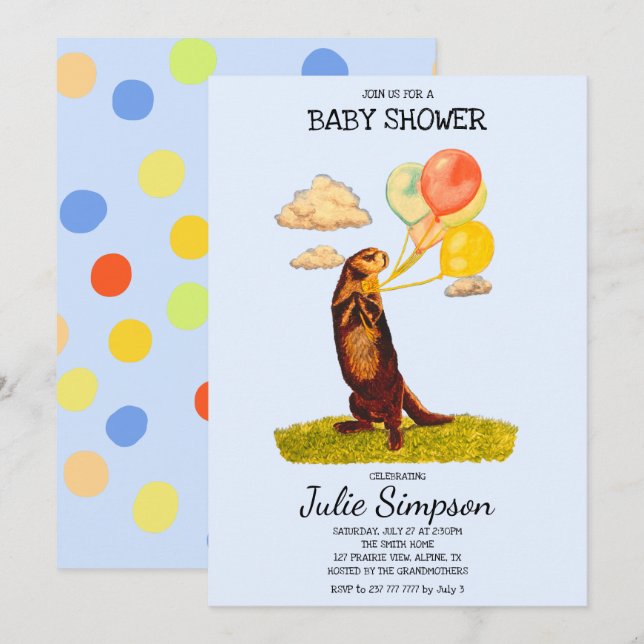 Pretty Otter Holding Colourful Balloons Invitation (Front/Back)